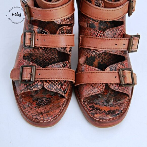 Vintage Foundry Co Odessa Leather Strap Side Heeled Sandal Booties Brown Women 8 - Picture 12 of 13